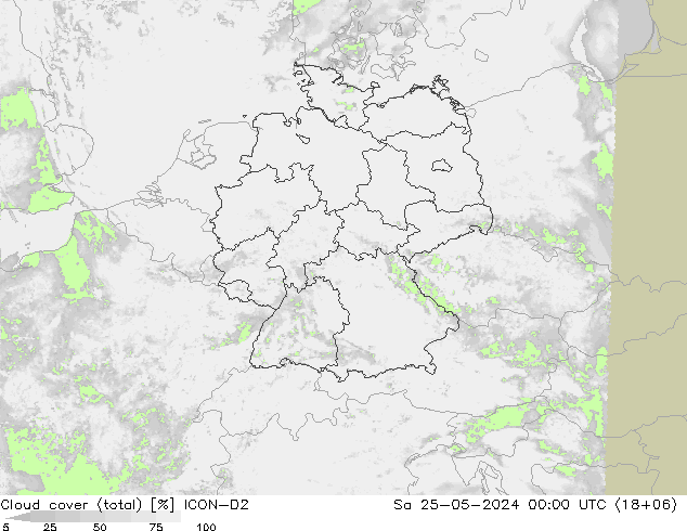 Nubes (total) ICON-D2 sáb 25.05.2024 00 UTC