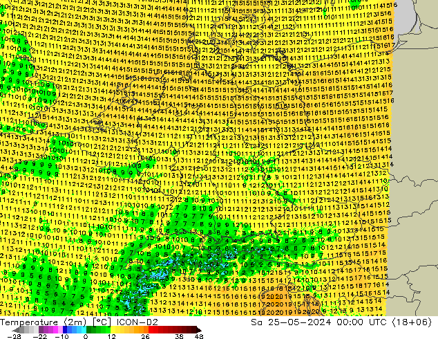 Temperaturkarte (2m) ICON-D2 Sa 25.05.2024 00 UTC