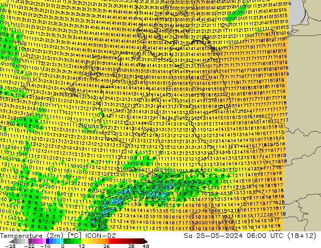 Temperatura (2m) ICON-D2 sáb 25.05.2024 06 UTC