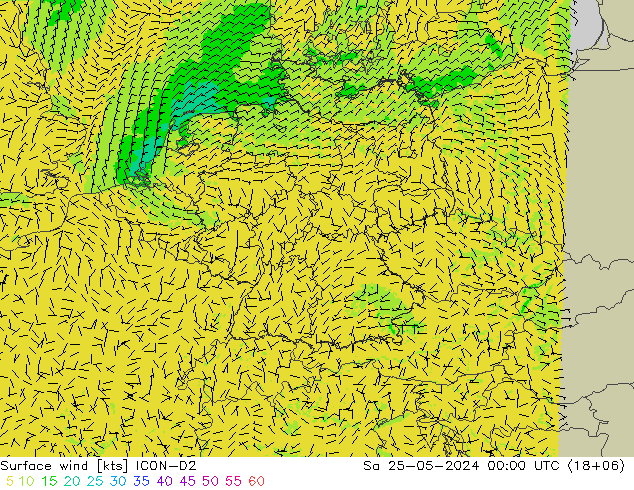 Surface wind ICON-D2 Sa 25.05.2024 00 UTC