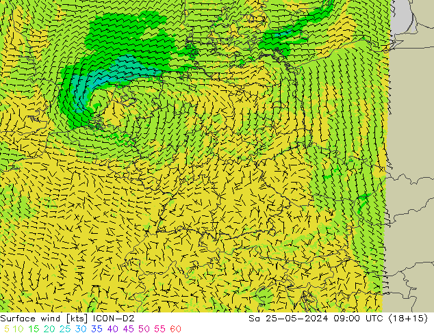 Surface wind ICON-D2 So 25.05.2024 09 UTC