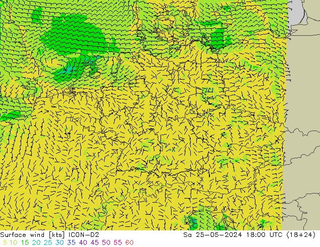 ветер 10 m ICON-D2 сб 25.05.2024 18 UTC