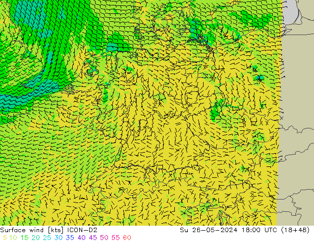 Surface wind ICON-D2 Ne 26.05.2024 18 UTC