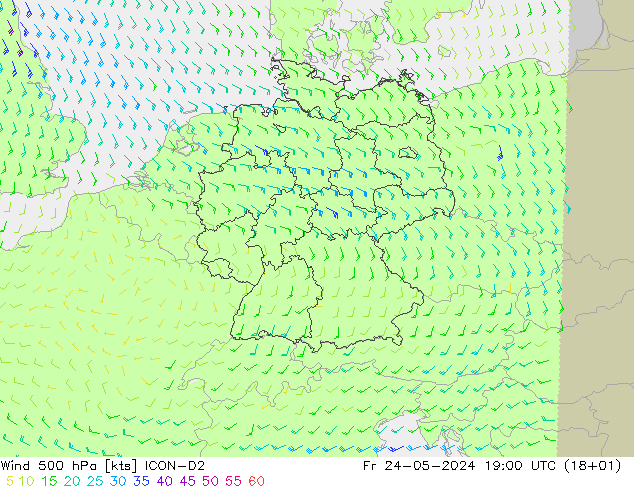 Wind 500 hPa ICON-D2 Fr 24.05.2024 19 UTC