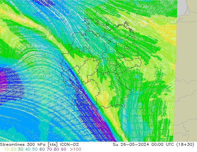 ветер 300 гПа ICON-D2 Вс 26.05.2024 00 UTC