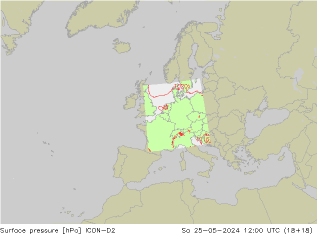 Pressione al suolo ICON-D2 sab 25.05.2024 12 UTC