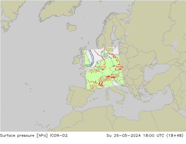 Luchtdruk (Grond) ICON-D2 zo 26.05.2024 18 UTC