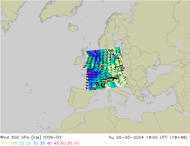 Wind 500 hPa ICON-D2 Su 26.05.2024 18 UTC