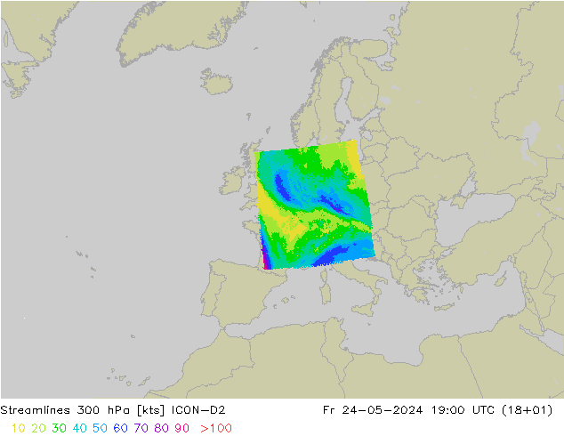 风 300 hPa ICON-D2 星期五 24.05.2024 19 UTC