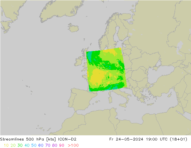 风 500 hPa ICON-D2 星期五 24.05.2024 19 UTC