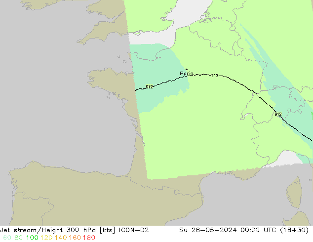 Jet stream/Height 300 hPa ICON-D2 Su 26.05.2024 00 UTC