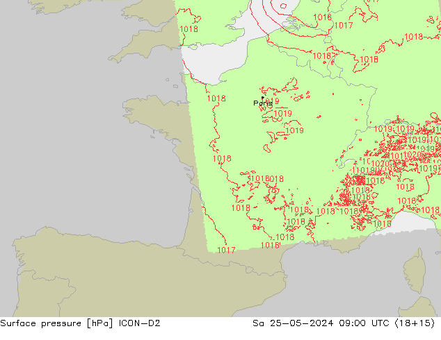 pressão do solo ICON-D2 Sáb 25.05.2024 09 UTC