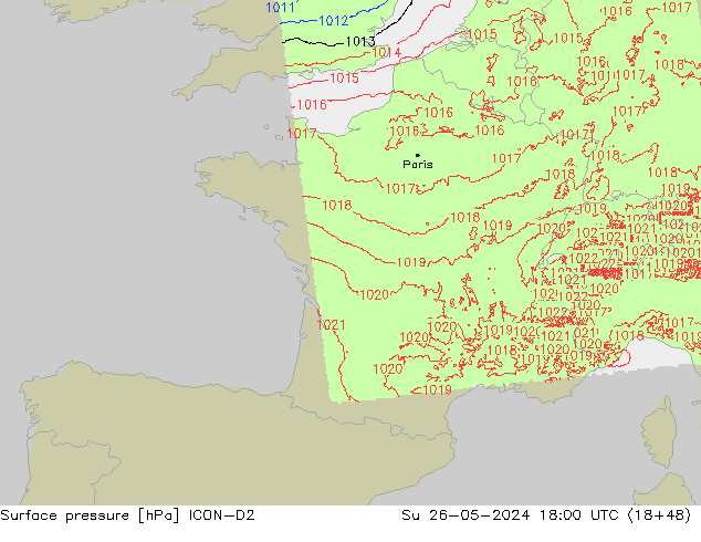 Surface pressure ICON-D2 Su 26.05.2024 18 UTC