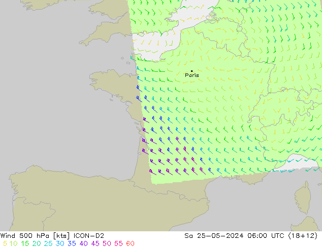 Wind 500 hPa ICON-D2 So 25.05.2024 06 UTC