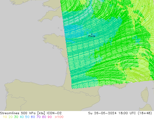 Streamlines 500 hPa ICON-D2 Ne 26.05.2024 18 UTC