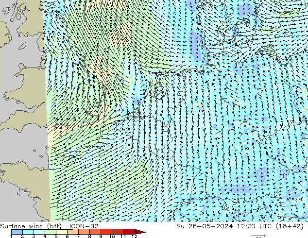  10 m (bft) ICON-D2  26.05.2024 12 UTC