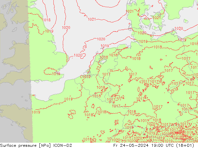 Surface pressure ICON-D2 Fr 24.05.2024 19 UTC