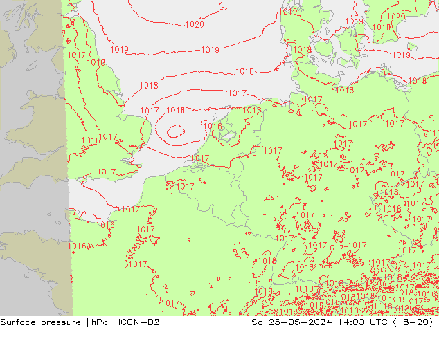 Bodendruck ICON-D2 Sa 25.05.2024 14 UTC