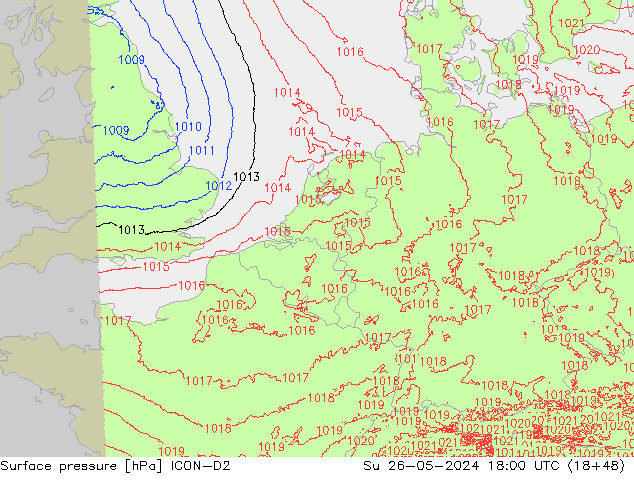 Surface pressure ICON-D2 Su 26.05.2024 18 UTC