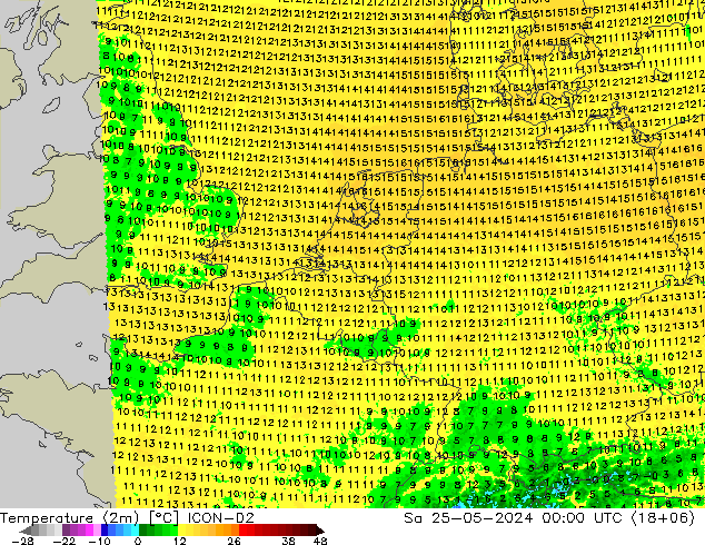 Temperature (2m) ICON-D2 Sa 25.05.2024 00 UTC