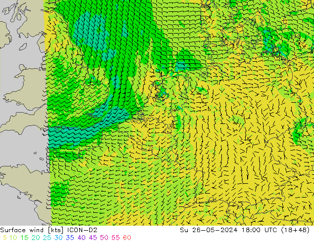 Bodenwind ICON-D2 So 26.05.2024 18 UTC