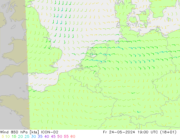 Wind 850 hPa ICON-D2 Fr 24.05.2024 19 UTC