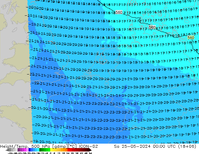 Hoogte/Temp. 500 hPa ICON-D2 za 25.05.2024 00 UTC