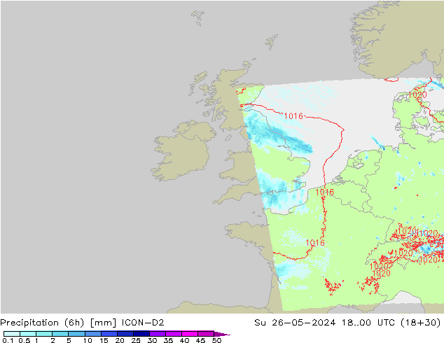 Precipitazione (6h) ICON-D2 dom 26.05.2024 00 UTC