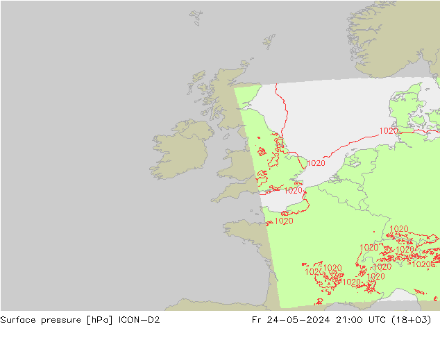 Luchtdruk (Grond) ICON-D2 vr 24.05.2024 21 UTC