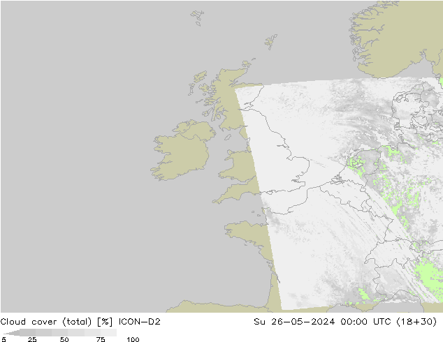 Nuages (total) ICON-D2 dim 26.05.2024 00 UTC