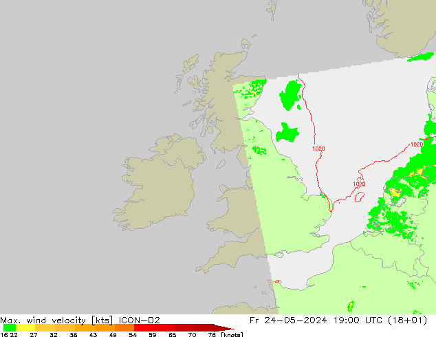 Max. wind velocity ICON-D2 ven 24.05.2024 19 UTC