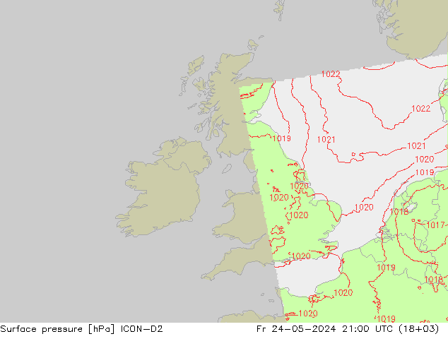 Atmosférický tlak ICON-D2 Pá 24.05.2024 21 UTC