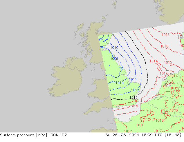 Atmosférický tlak ICON-D2 Ne 26.05.2024 18 UTC