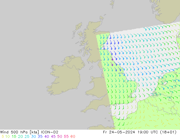 wiatr 500 hPa ICON-D2 pt. 24.05.2024 19 UTC