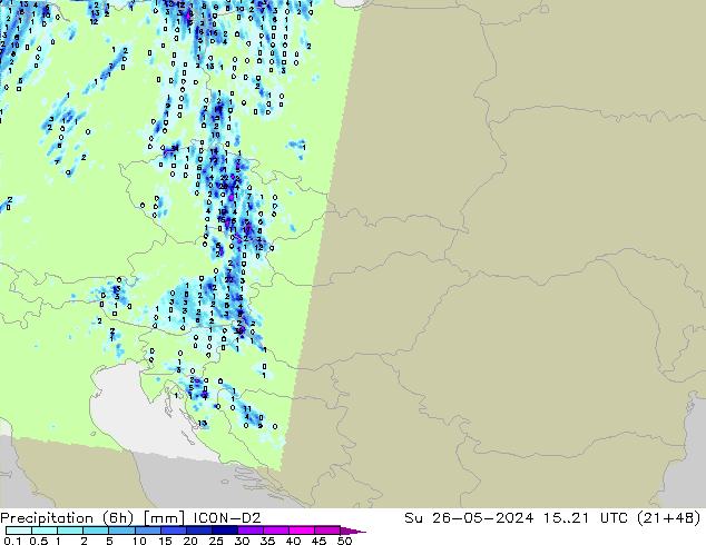 Precipitação (6h) ICON-D2 Dom 26.05.2024 21 UTC