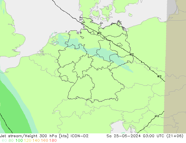 Prąd strumieniowy ICON-D2 so. 25.05.2024 03 UTC