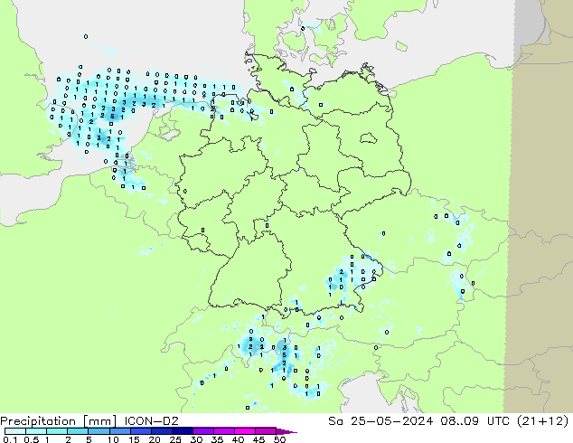 precipitação ICON-D2 Sáb 25.05.2024 09 UTC