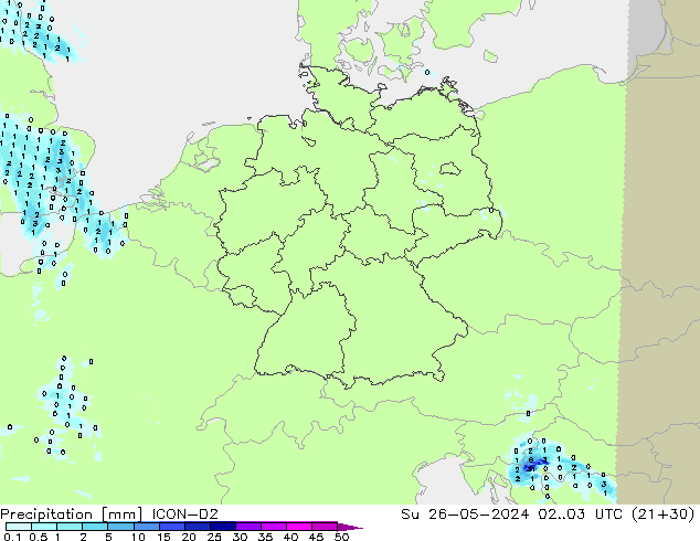 Precipitazione ICON-D2 dom 26.05.2024 03 UTC