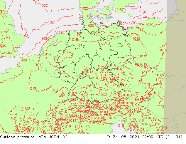 Luchtdruk (Grond) ICON-D2 vr 24.05.2024 22 UTC