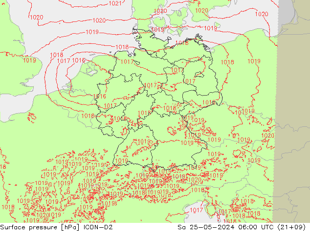 Atmosférický tlak ICON-D2 So 25.05.2024 06 UTC