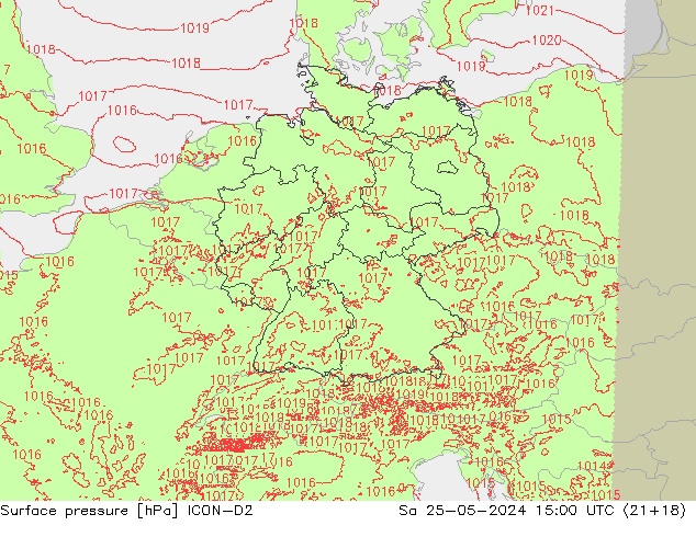 Pressione al suolo ICON-D2 sab 25.05.2024 15 UTC