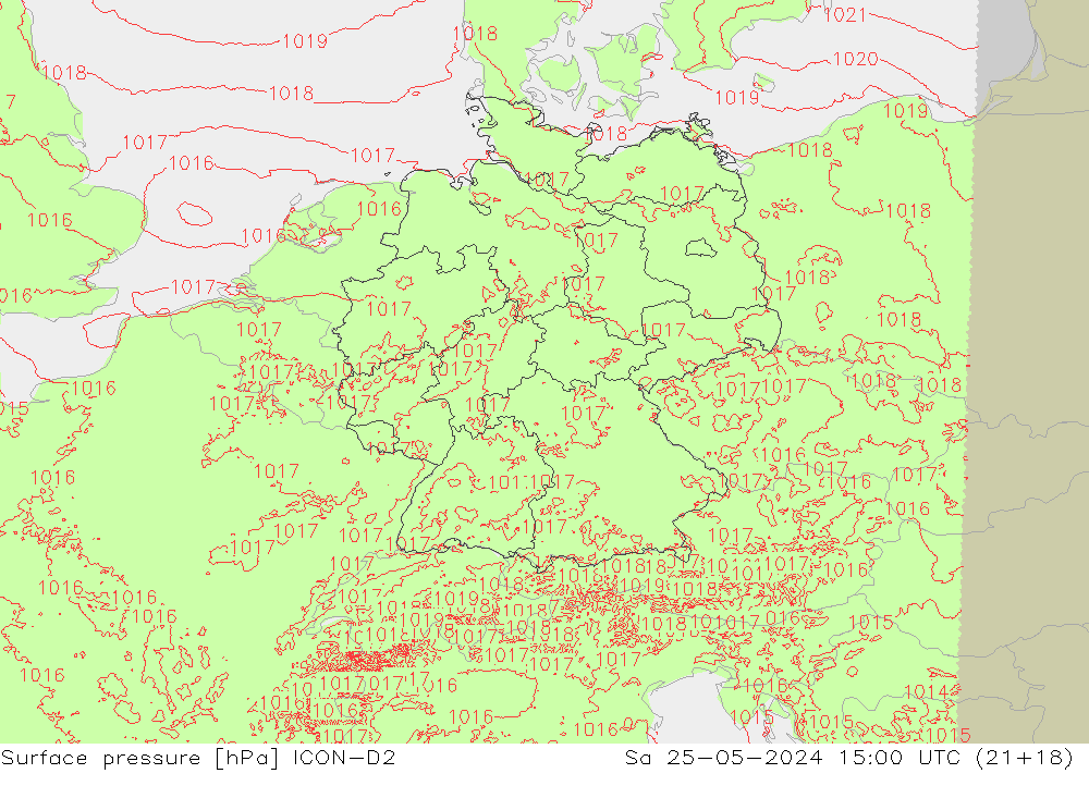 Surface pressure ICON-D2 Sa 25.05.2024 15 UTC