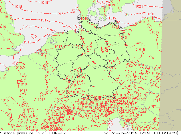 Surface pressure ICON-D2 Sa 25.05.2024 17 UTC