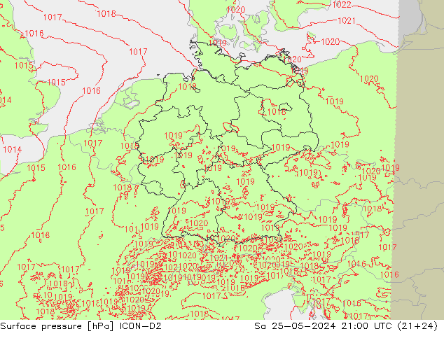 Surface pressure ICON-D2 Sa 25.05.2024 21 UTC