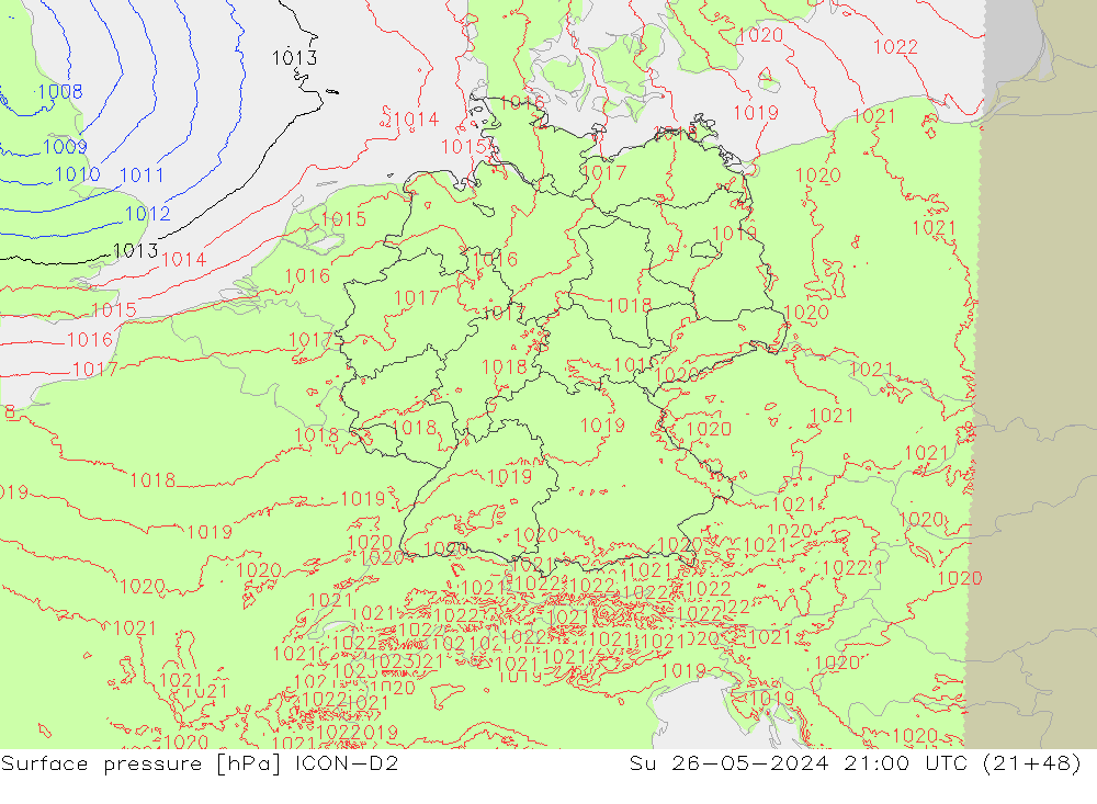 ciśnienie ICON-D2 nie. 26.05.2024 21 UTC