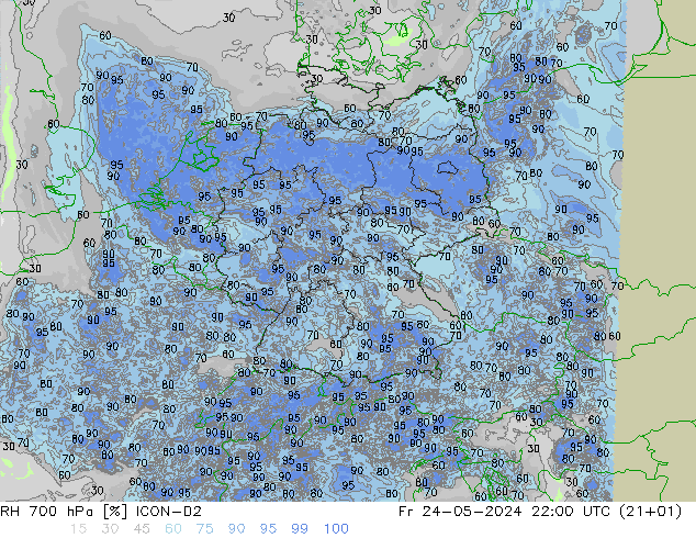 RH 700 hPa ICON-D2 Sex 24.05.2024 22 UTC