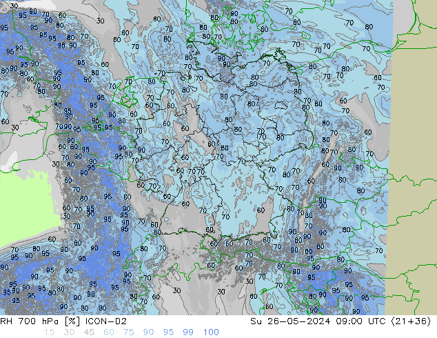 700 hPa Nispi Nem ICON-D2 Paz 26.05.2024 09 UTC