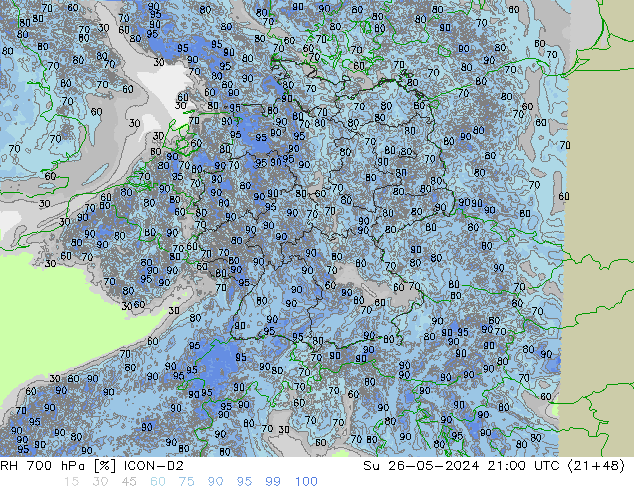 RH 700 hPa ICON-D2 So 26.05.2024 21 UTC