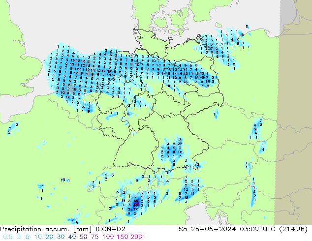 Precipitation accum. ICON-D2 Sáb 25.05.2024 03 UTC