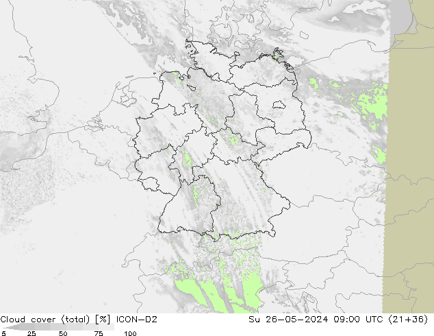 Nuages (total) ICON-D2 dim 26.05.2024 09 UTC